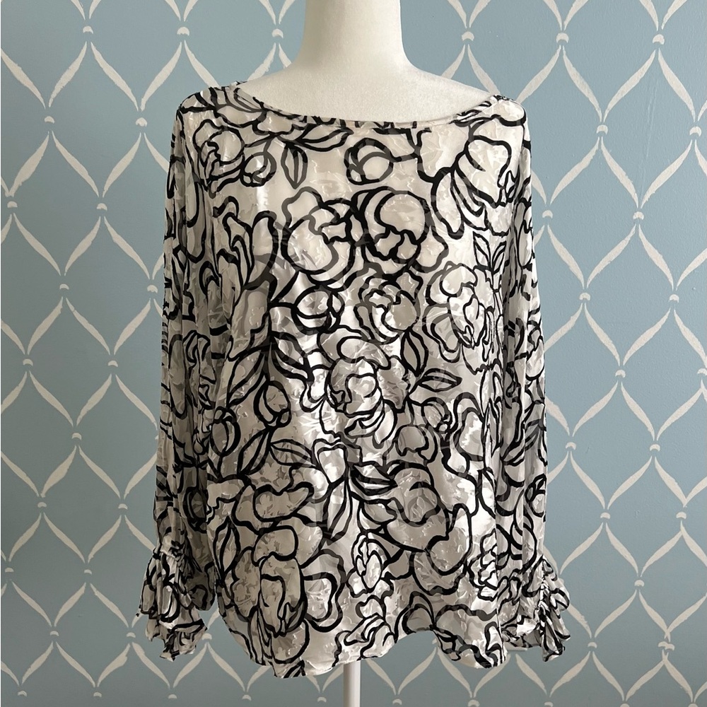 White House Black Market Boxy Black and White Blouse